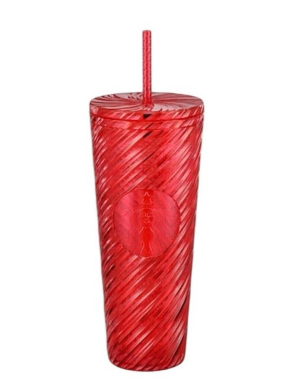 (RA) Starbucks Red Swirl Cold Cup 24oz Reusable Venti Plastic Tumbler with Lid